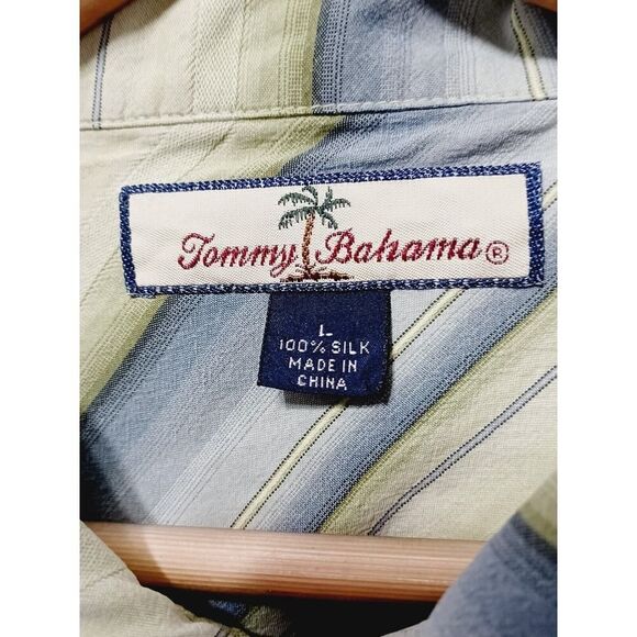 Tommy Bahama Men's Green Striped Short Sleeve Button Up Relax Shirt Large - Picture 6 of 8